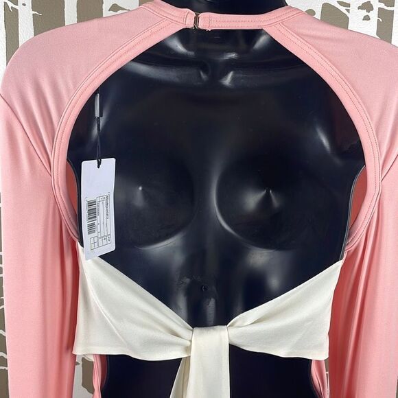 Missoni NEW Silk Jersey Open Back Tie Back Long Sleeve Top S Peach Ivory - Picture 12 of 14